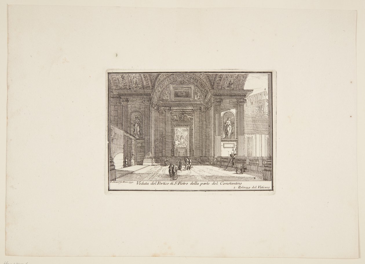 Veduta del Portico di S. Pietro dalla parte di Costantino. 1. Palazzo del Vaticano da Jérôme Charles Bellicard