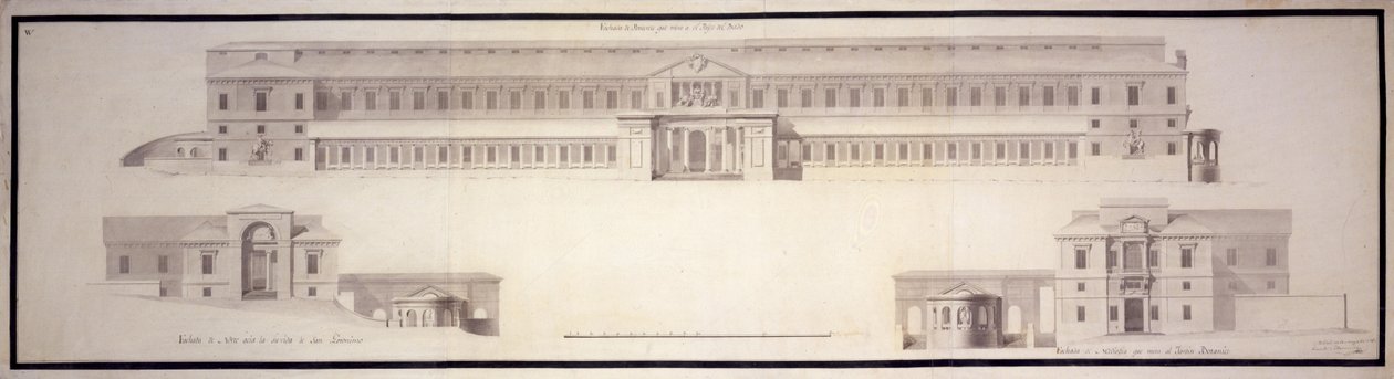 Gabinetto di Storia Naturale, oggi Museo del Prado. Alzato delle facciate principale e laterali da Juan de Villanueva