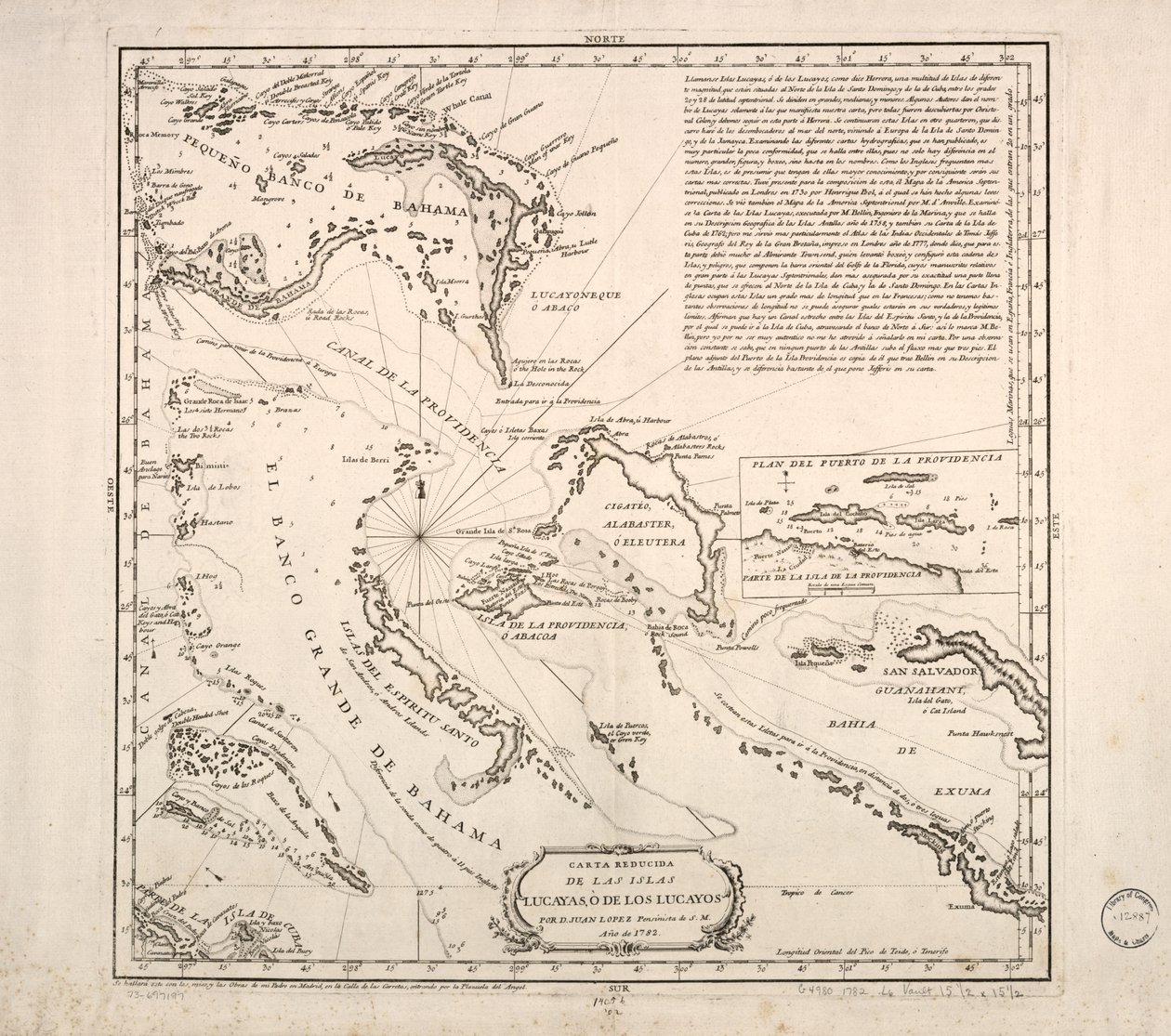Carta ridotta delle isole Lucayas da Juan López