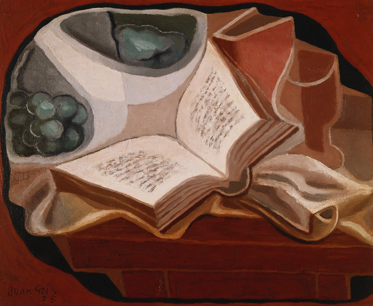Libro e ciotola di frutta, 1925 da Juan Gris