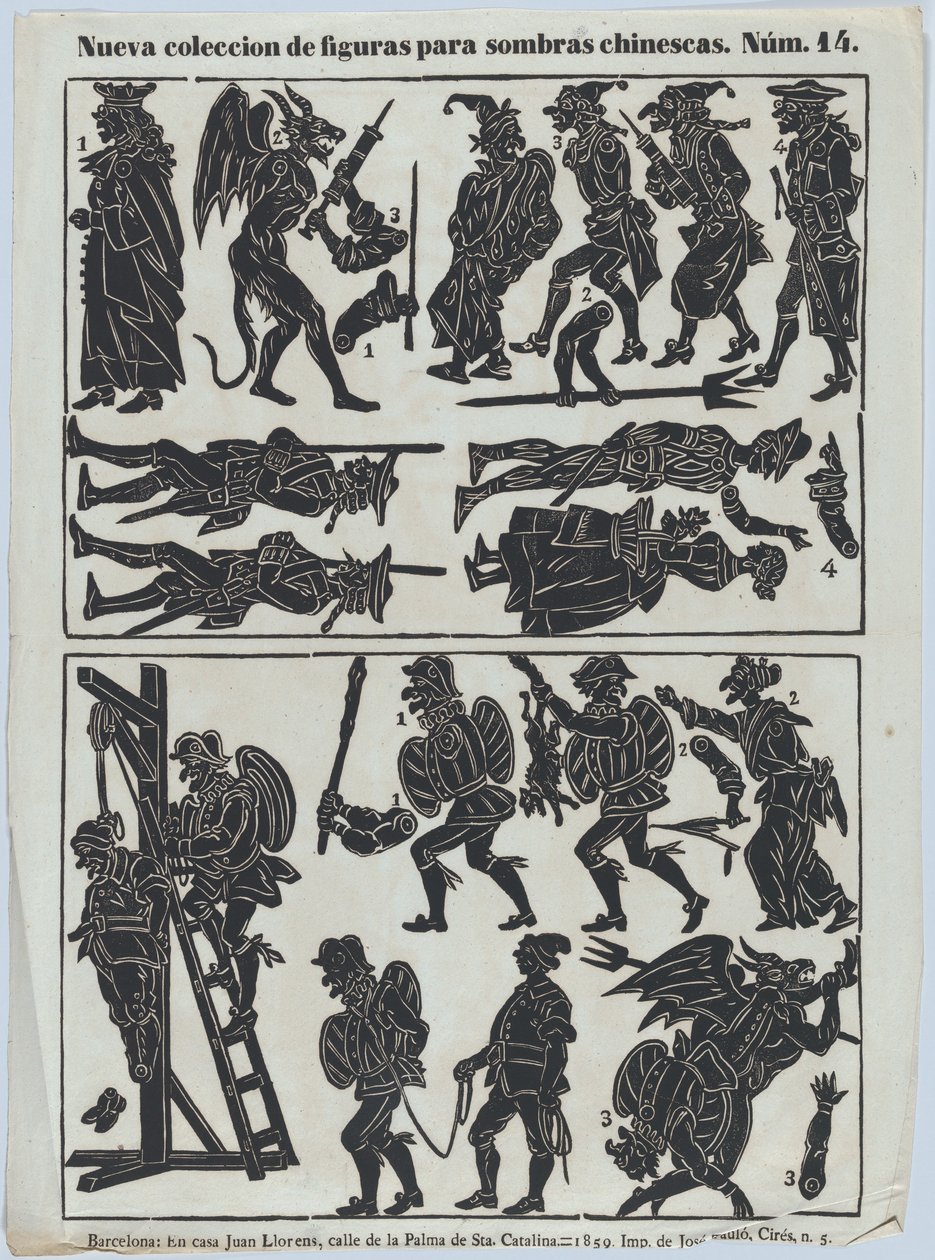 Foglio 14 di figure per marionette cinesi, 1859 da Juan Llorens