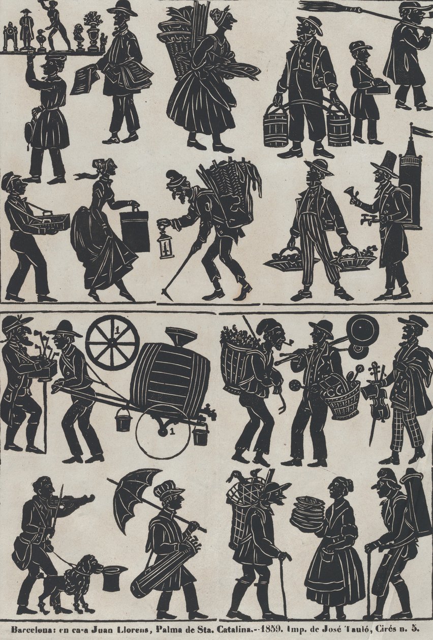 Foglio 3 di figure per burattini ombra cinesi, 1859 da Juan Llorens