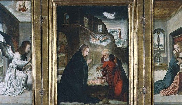 La nascita di Cristo Trittico con la Natività affiancata dall