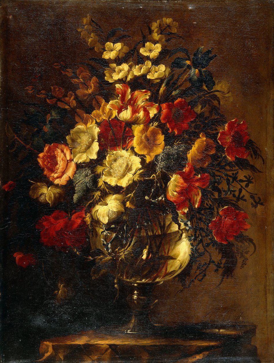 Fiori in un Vaso di Vetro su una Roccia da Juan de Arellano