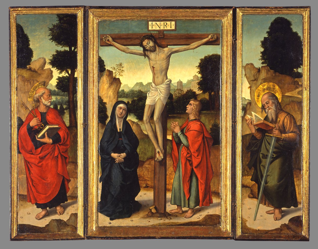Crocifissione con la Vergine e i santi Giovanni Evangelista, Pietro e Paolo, c.1520-1540 da Juan de Borgoña