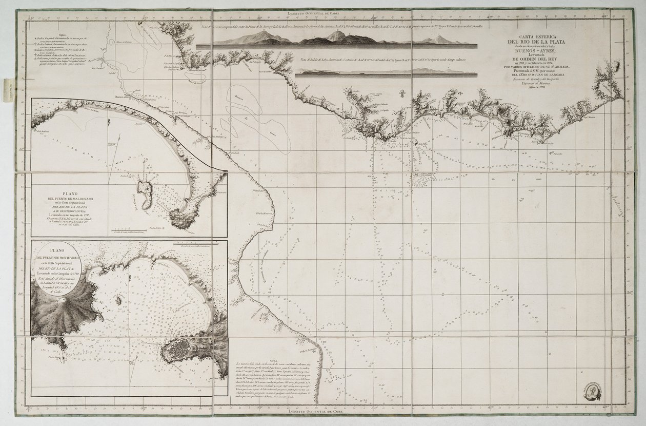 Carta del Sud America e della costa atlantica da Juan de Langara