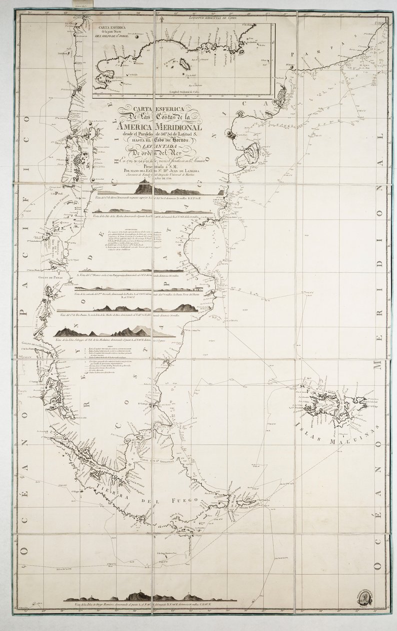 Mappa del Cile, Patagonia, Terra del Fuoco e Isole Falkland, c.1798 da Juan de Langara