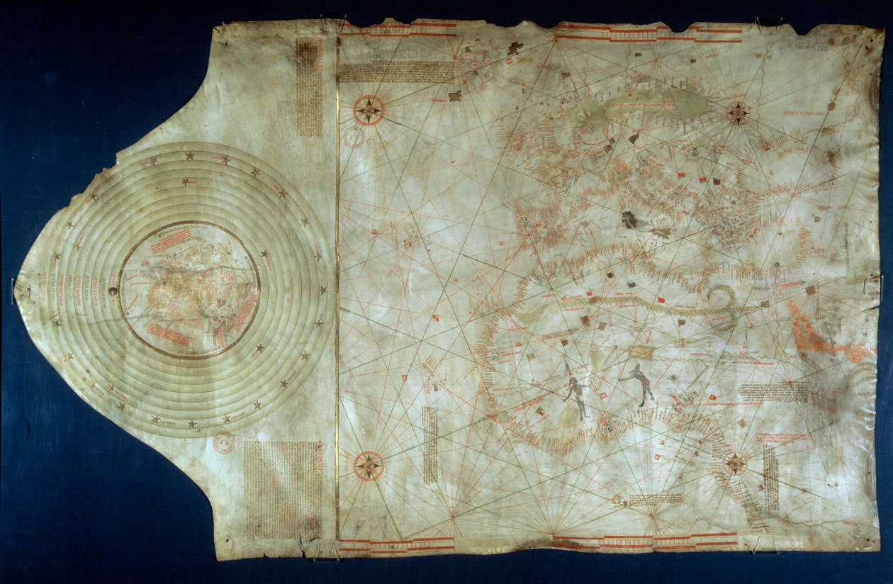 Carta nautica di Juan de la Cosa (1460-1510), cartografo compagno del navigatore Cristoforo Colombo (1451-1506) da Juan de la Cosa