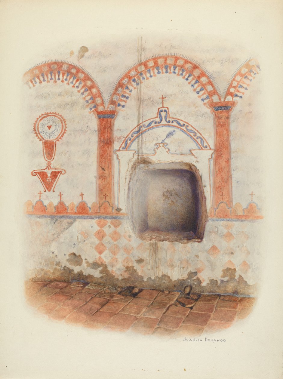 Pittura murale e nicchia battesimale, c. 1941 da Juanita Donahoo
