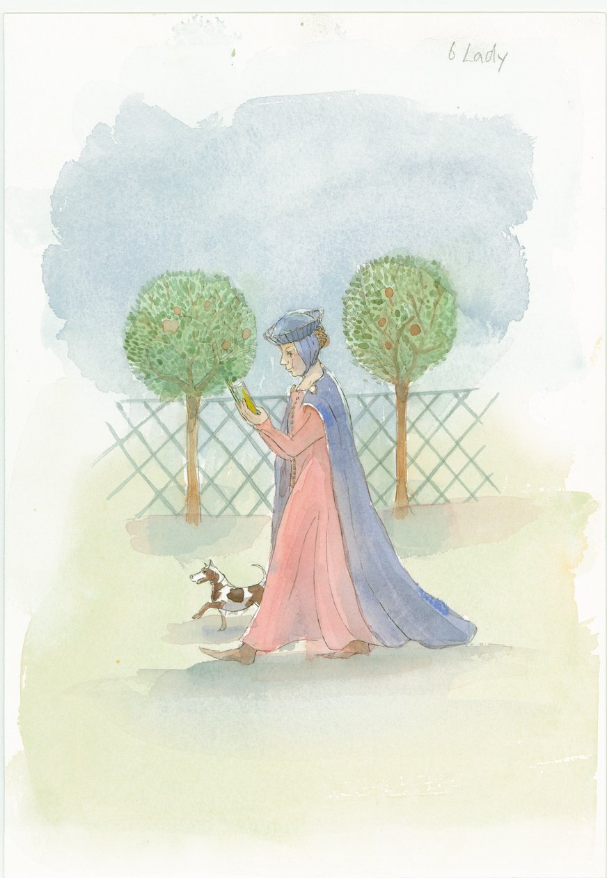 Una dama medievale in un giardino, 2004 da Judith Dobie