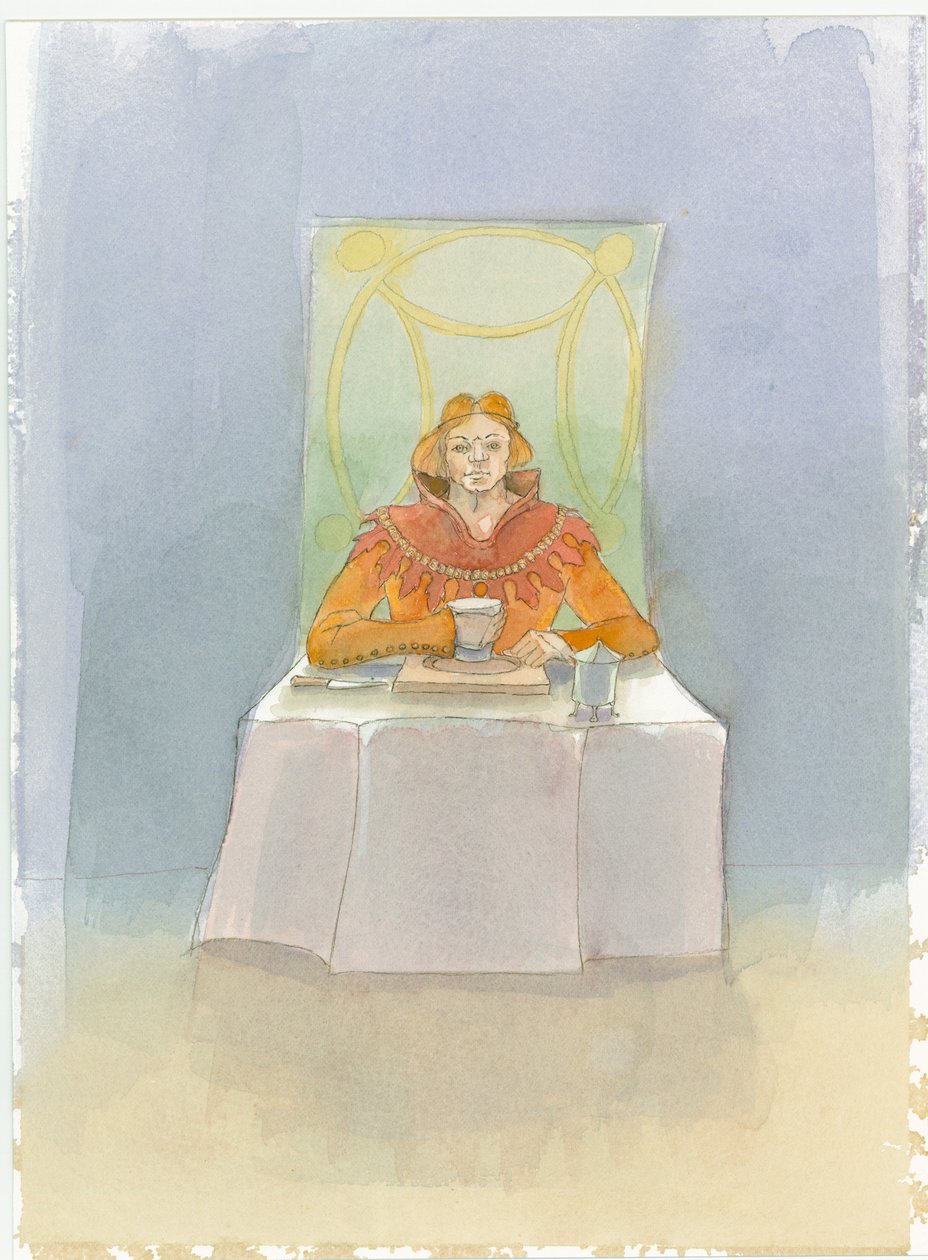 Un signore medievale seduto a un tavolo da Judith Dobie