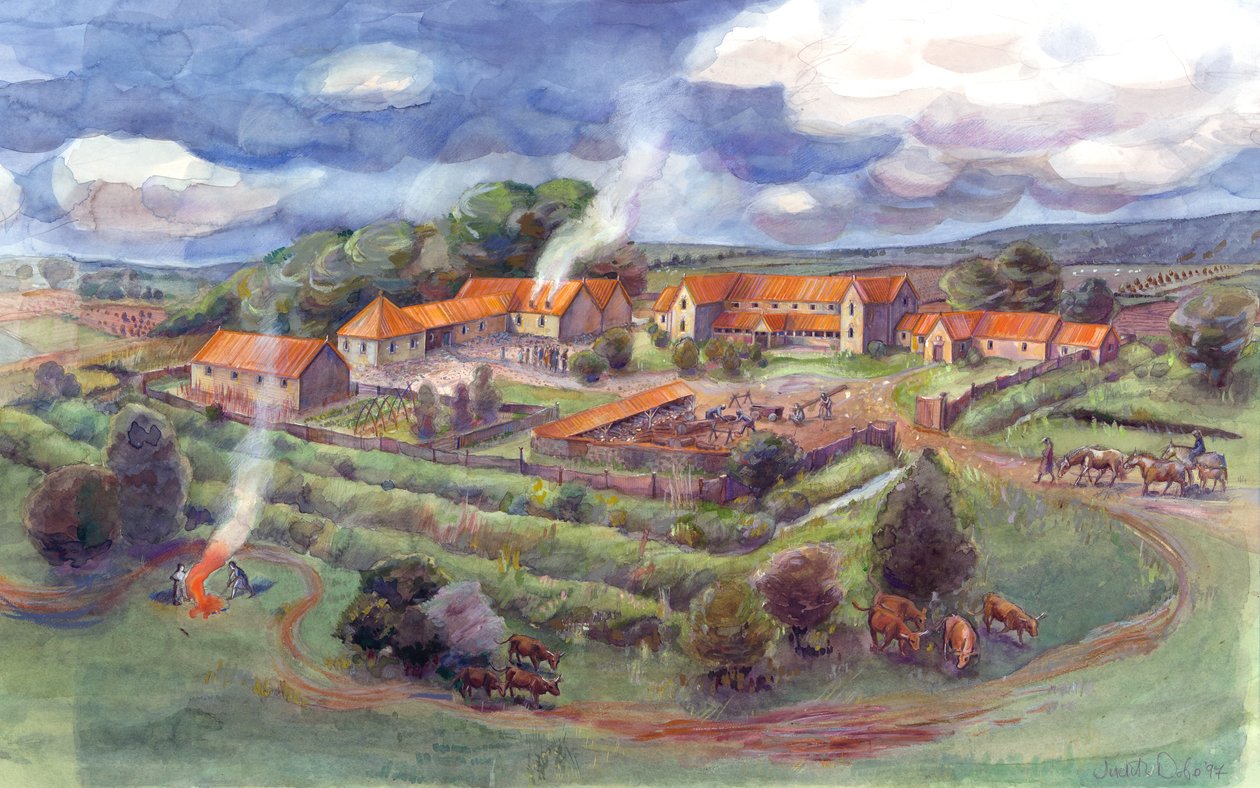 Villa romana di Gargrave, nota anche come villa romana di Kirk Sink (acquerello su carta) da Judith Dobie