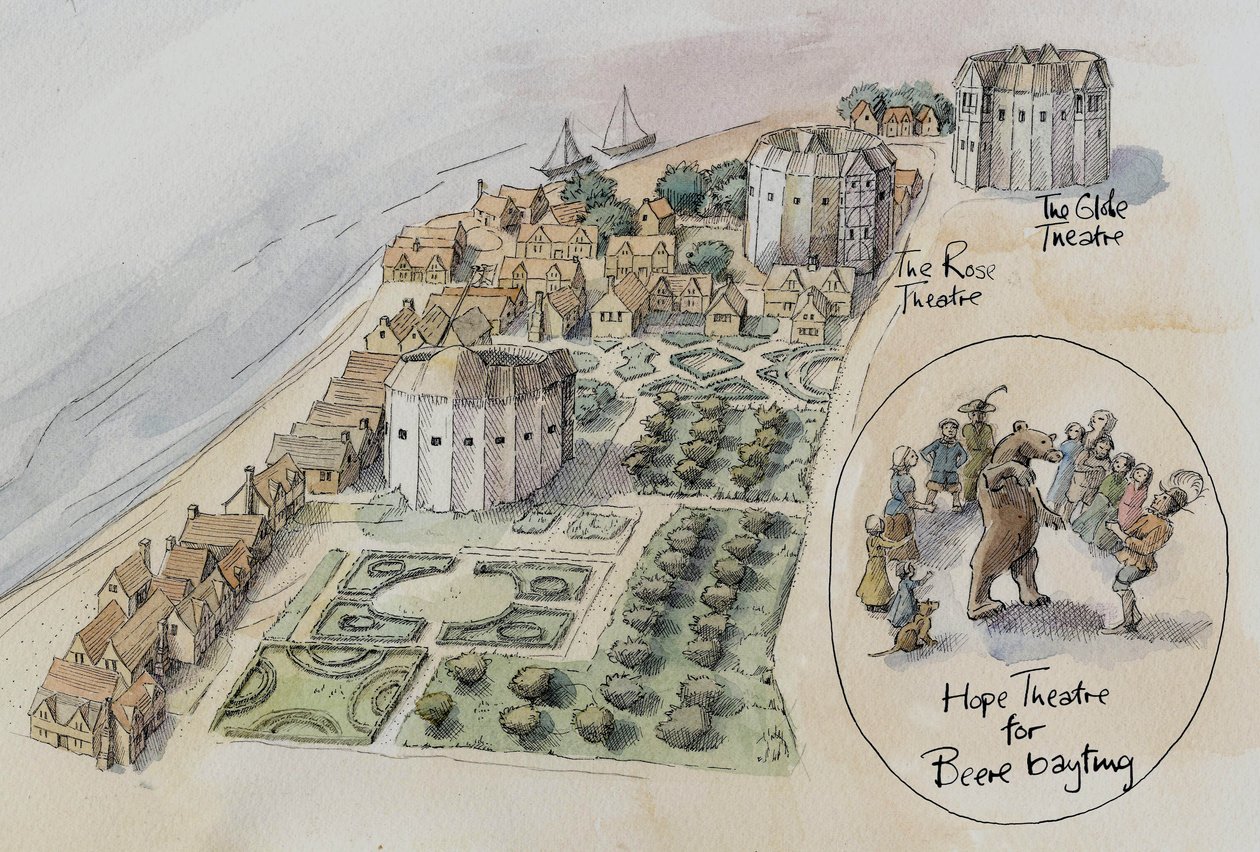 Hope Theatre, Rose Theatre e Globe Theatre, Southwark, Londra, c1647 2016 da Judith Dobie