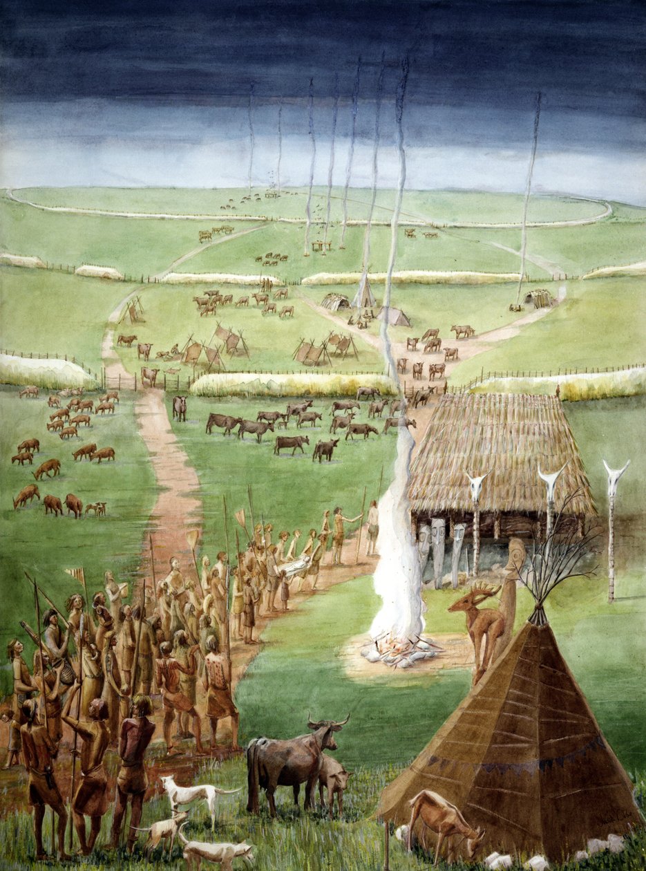 Collina dei mulini a vento, Avebury, Wiltshire (acquerello su carta) da Judith Dobie