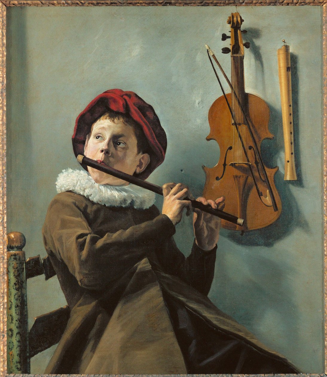 Ragazzo che suona il flauto (dipinto su tela) da Judith Leyster