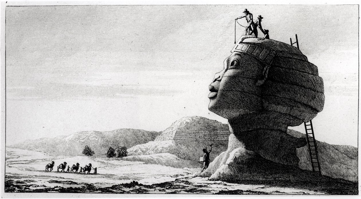 I francesi che misurano la sfinge, da Voyage en Egypte di Dominique Vivant Denon (1747-1825), inciso da Deparc, 1802 da Jules Alfred Vincent Rigo