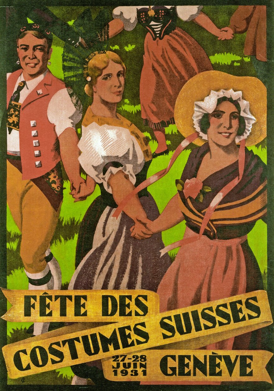 Poster pubblicitario per la Fête des Costumes Suisse a Ginevra da Jules Courvoisier