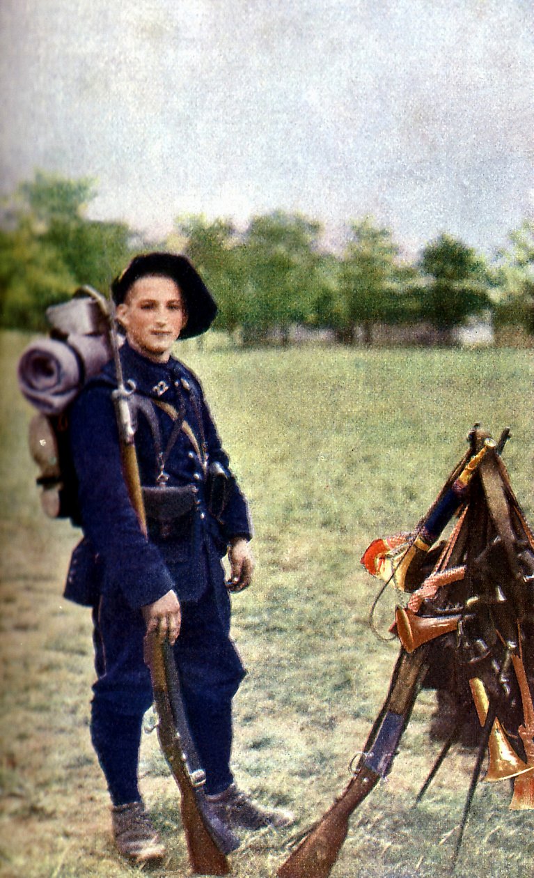 Un soldato delle truppe di montagna francesi durante la Battaglia della Marna a est di Parigi, settembre 1914 da Jules Gervais Courtellemont