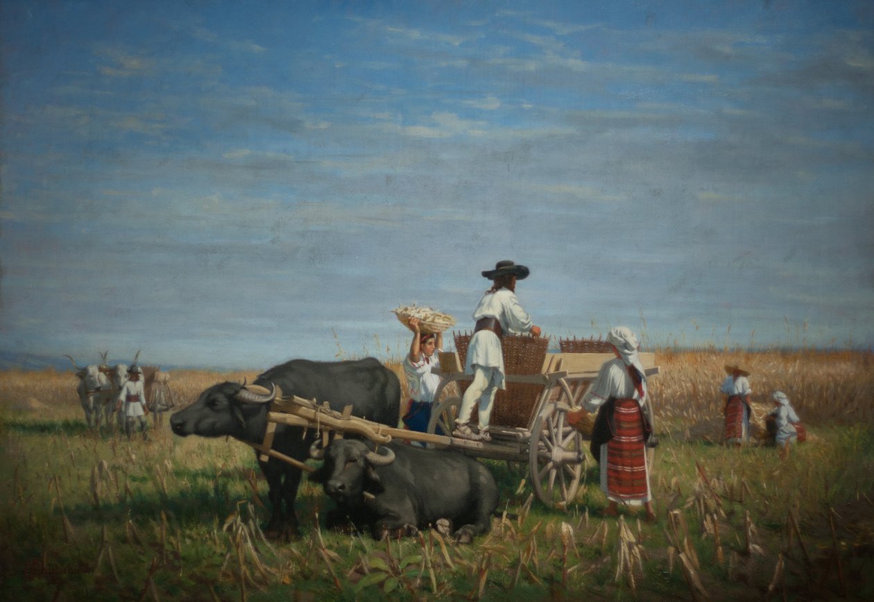 Raccolta di mais in Transilvania da Jules Jacques Jacot Guillarmod