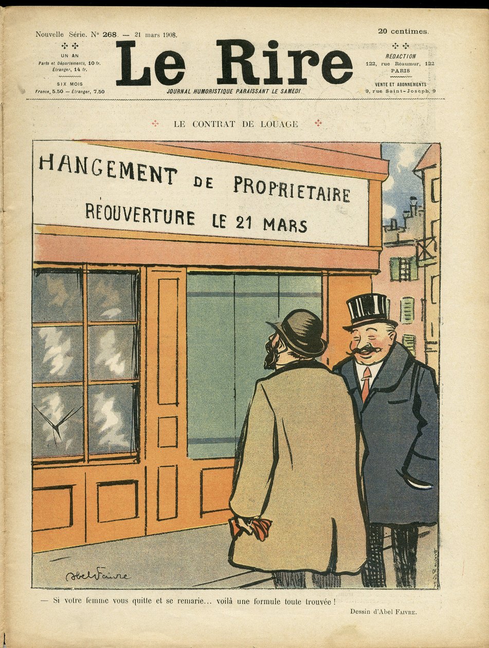 Illustrazione di Abel Faivre per la copertina di Le Rire, 21/03/08 - Il contratto di locazione da Jules Abel Faivre