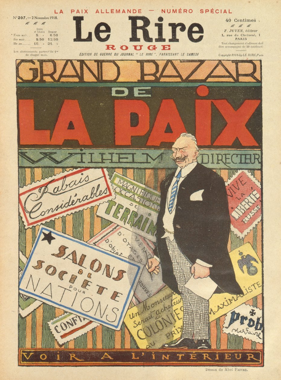 Il grande bazar della pace, copertina di Le Rire, 2 novembre 1918 da Jules Abel Faivre