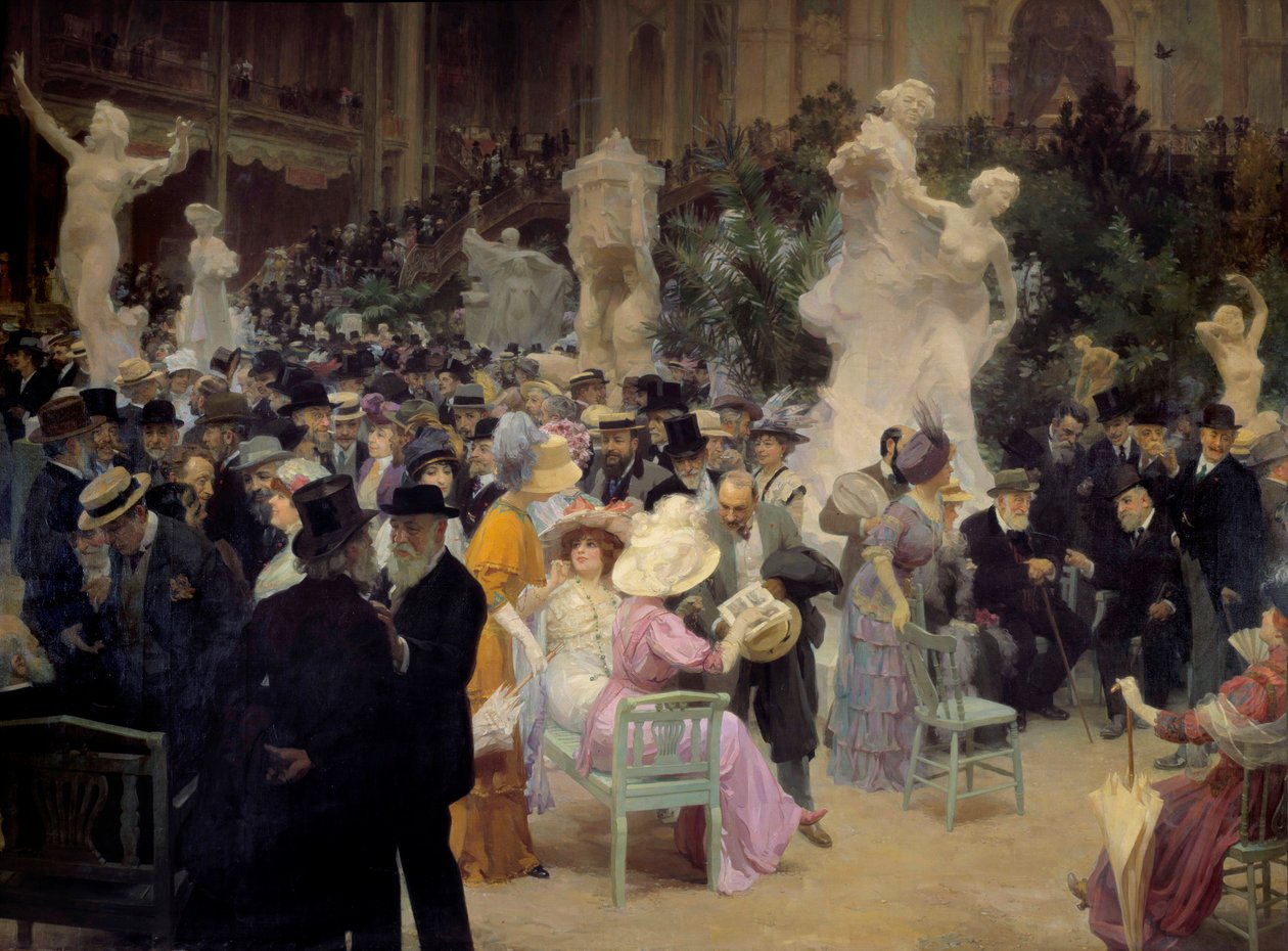 Belle époque: Un venerdì al Salon des artistes français, membri della borghesia parigina si incontrano in occasione di eventi sociali, dettaglio da Jules Alexandre Gruen or Grun