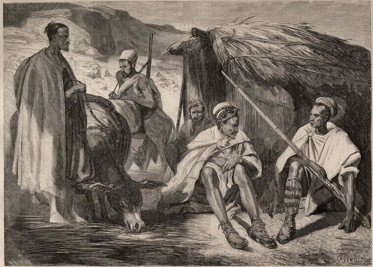 Tribù Kabyle in Algeria nel 1857. Incisione dal disegno di Jules Rigo. Incisione in "Le Monde illustrious" del 1857. Collezione privata. da Jules Alfred Vincent (after) Rigo