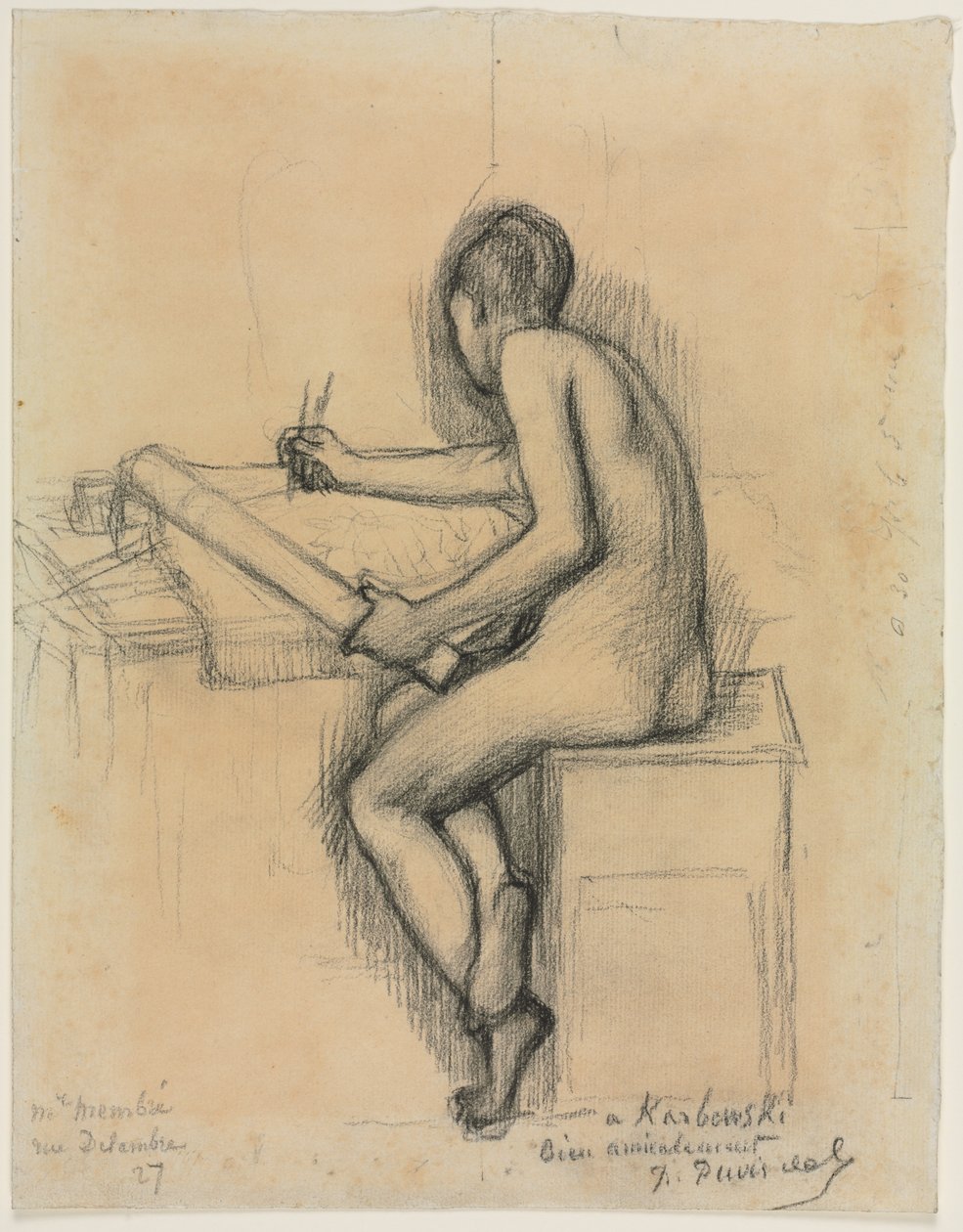 Studio di una modella nuda seduta che disegna da Jules Bastien Lepage
