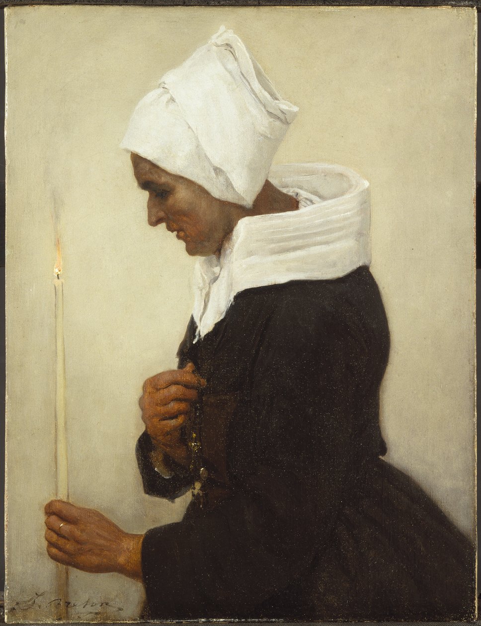 Contadina bretone che tiene una candela, c.1869 da Jules Breton