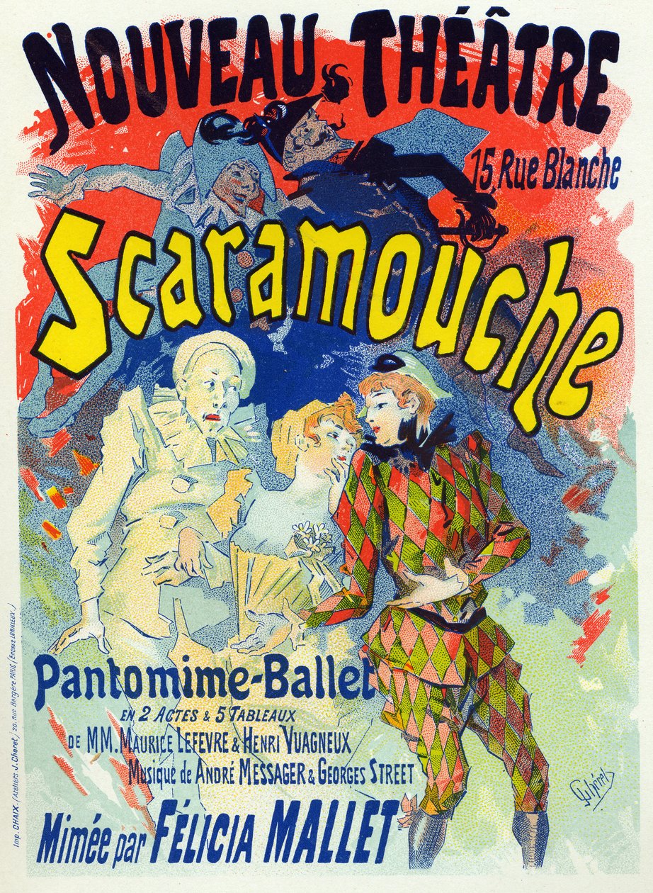 Arte. Intrattenimento. Scaramouche, balletto di Felicia Mallet. Poster di Jules Cheret, Francia, c.1895 (poster) da Jules Cheret