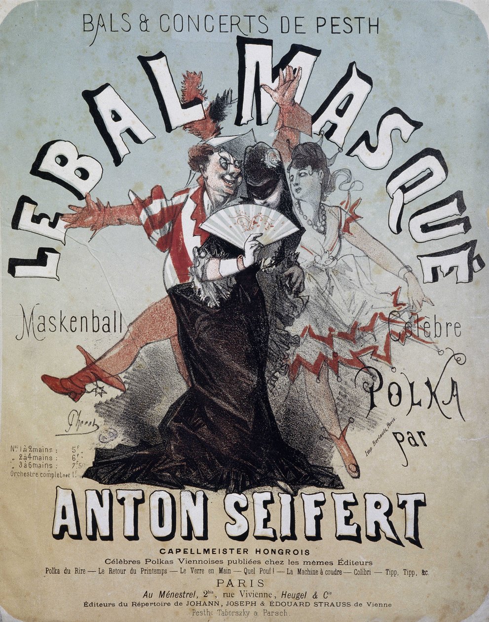 Ballo e concerto di Pesth: il ballo in maschera (Maskenball, famosa polka di Anton Seifert) - manifesto di Jules Cheret, n.d. da Jules Cheret