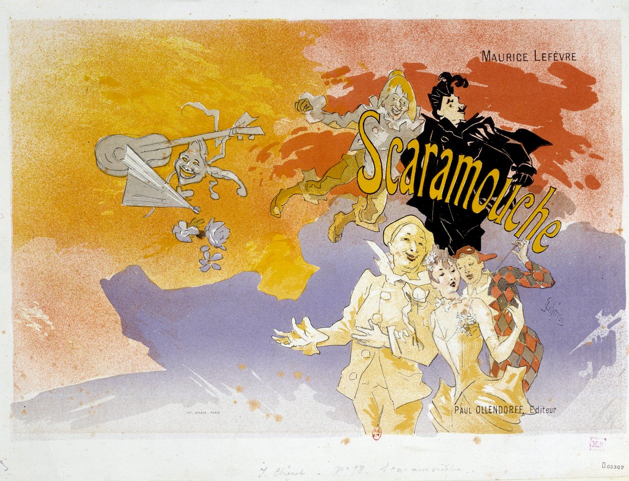 Copertina del libro Scaramouche di Maurice Lefevre. Illustrazione di Jules Cheret da Jules Cheret