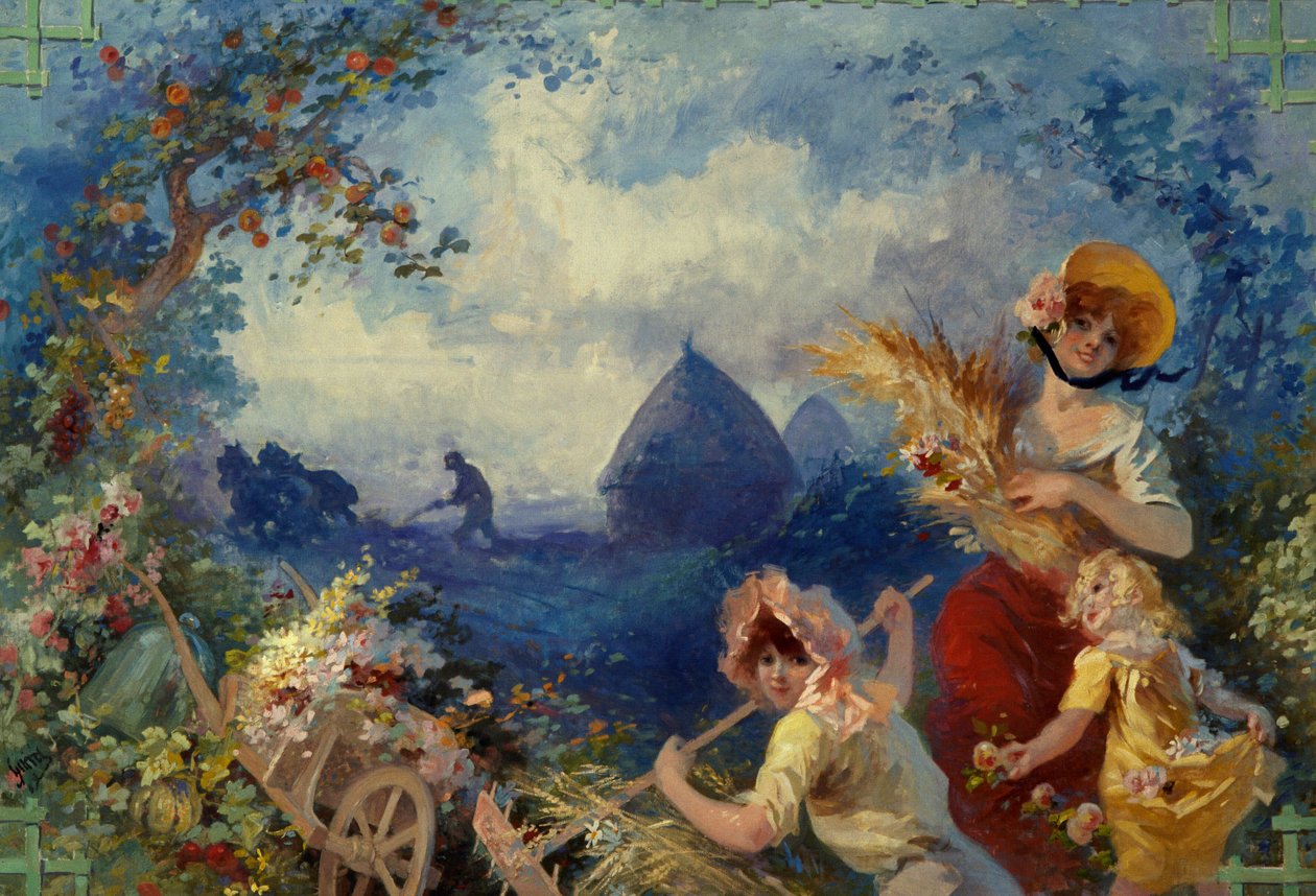 La Terra Allegoria che rappresenta giovani donne che tengono fasci di grano su uno sfondo di raccolto. Cartone per arazzo di Jules Chéret (1836-1932) XX secolo Nizza, Musée Chéret da Jules Cheret