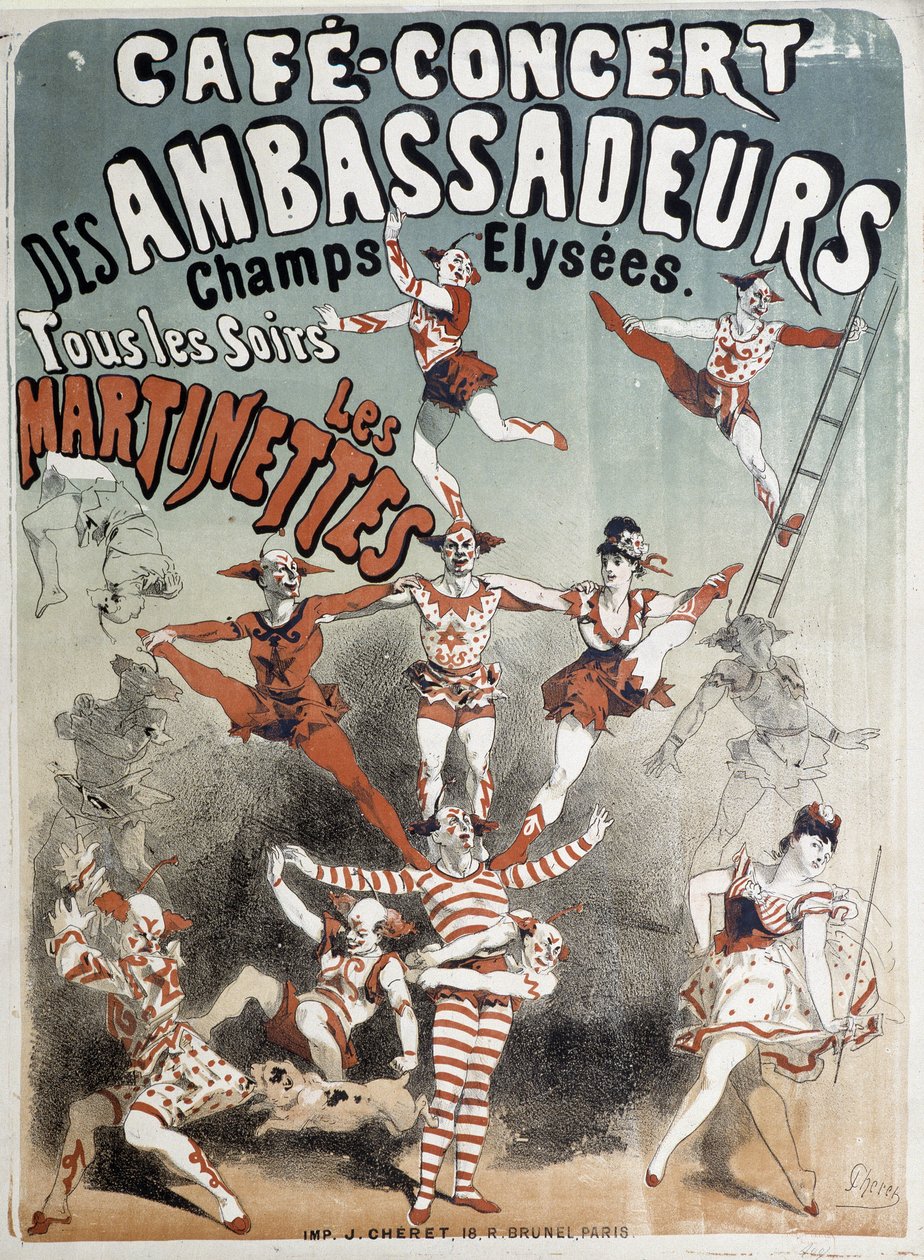 Les Martinettes al Cafe-Concert des Ambassadeurs - Poster di Jules Cheret, fine XIX secolo da Jules Cheret