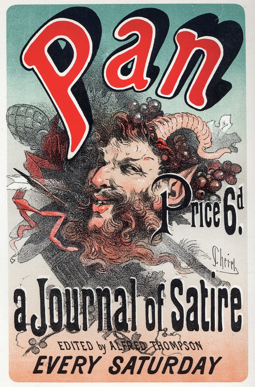 Letteratura. Pan, giornale satirico. Poster di Jules Cheret, Inghilterra, c.1880 da Jules Cheret