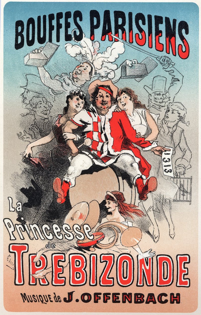 Musica. La Principessa di Trebisonda, operetta di Jacques Offenbach. Poster di Jules Cheret per la prima rappresentazione ai Bouffes Parisiens, Parigi, Francia da Jules Cheret