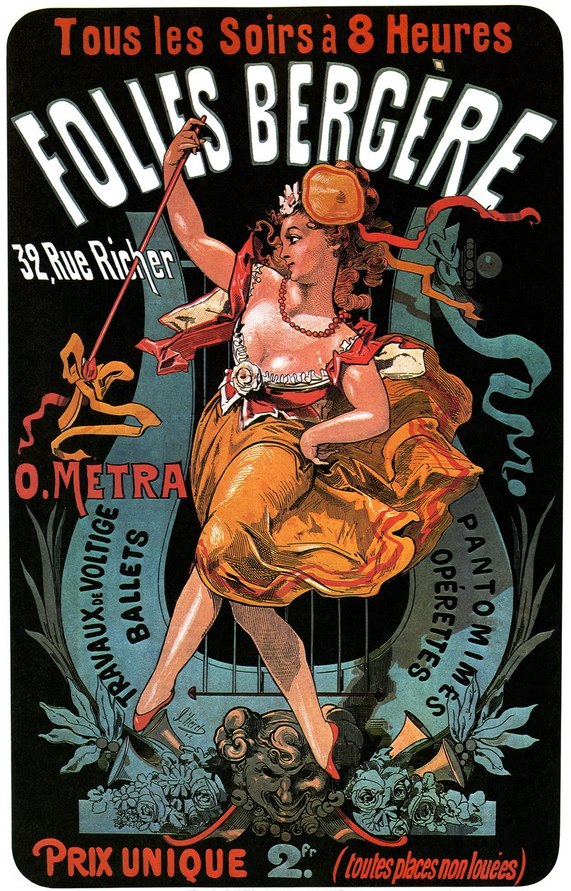 Poster per il Folies-Bergere 1874 di Jules Cheret - lavori acrobatici, balletti, pantomime, operette, danza, ballerina, music hall, Parigi gaia, Parigi di notte da Jules Cheret
