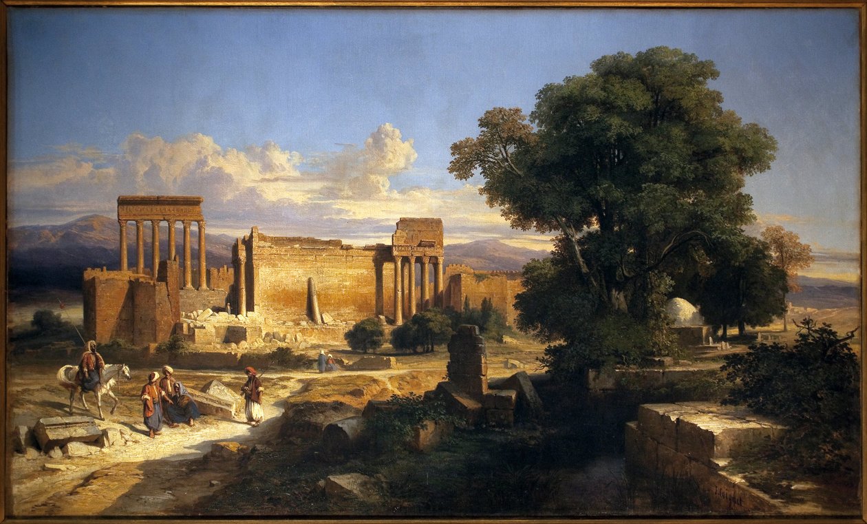 Rovine di Balbeck (o Baalbek, Baalbec, antica Eliopoli, attuale Libano). Dipinto di Jules Coignet (1798-1860), olio su tela da Jules Coignet
