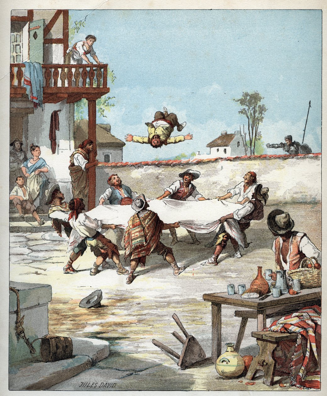 In locanda Sancho Panza viene maltrattato, chiama il suo padrone Don Chisciotte per aiutarlo - All