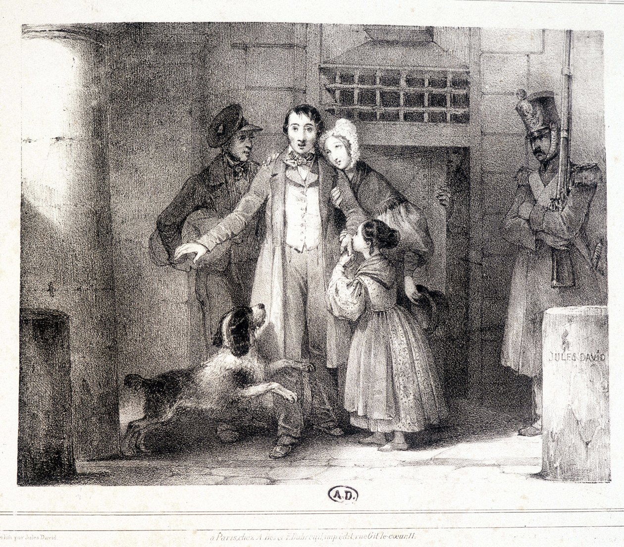 Uomo che lascia la prigione e si riunisce con la sua famiglia, c. 1830 da Jules David