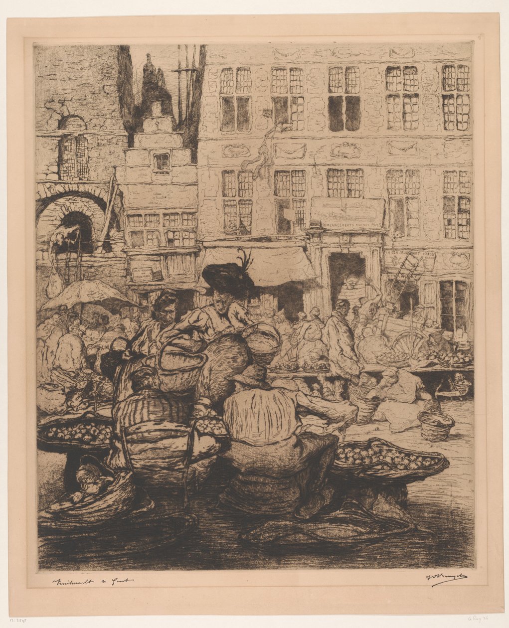 Veduta della città con mercato della frutta a Gent da Jules De Bruycker (signed by artist)