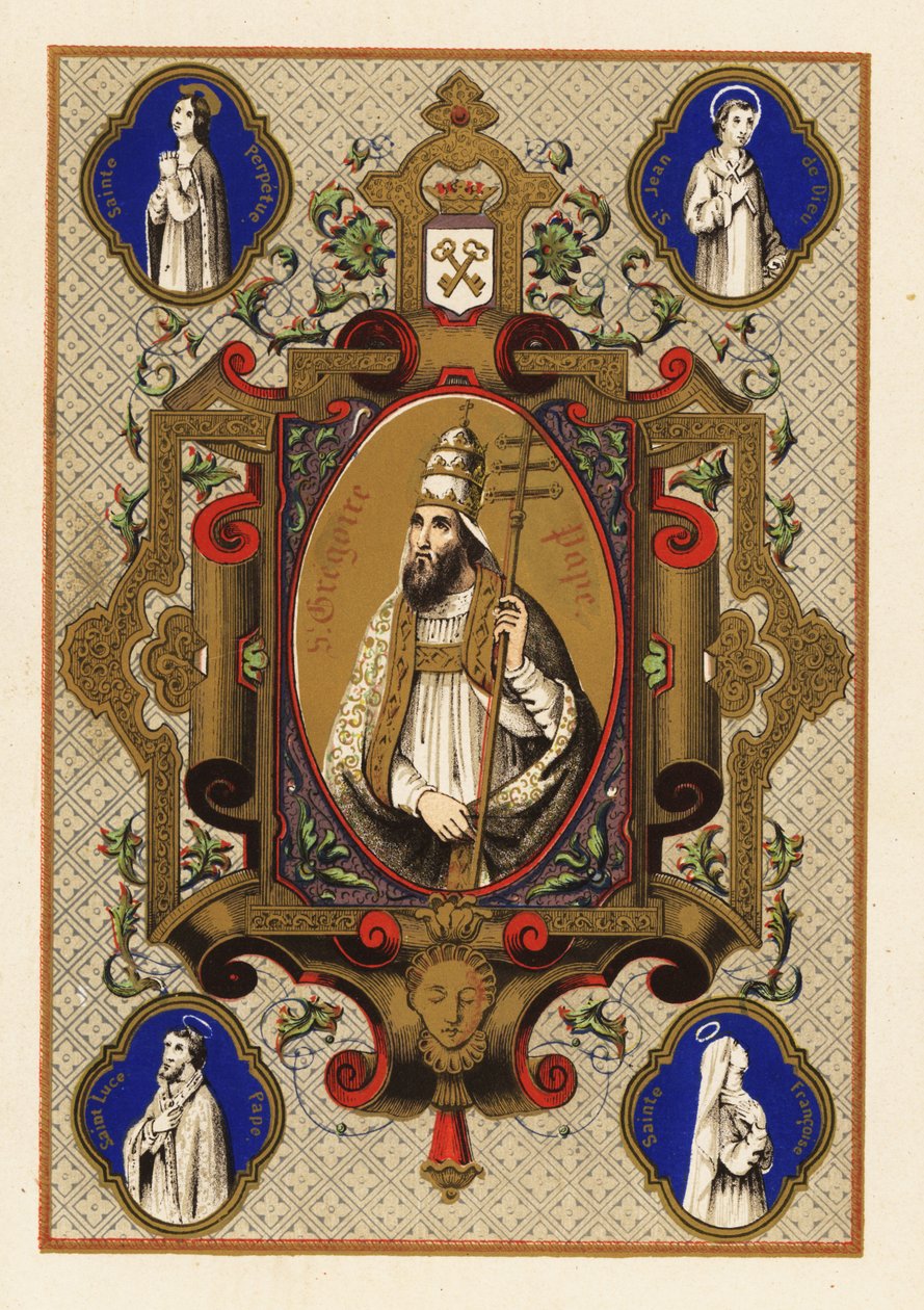 Ritratto di San Gregorio, Papa Gregorio I, con triregno o tripla corona, e ferula papale, all
