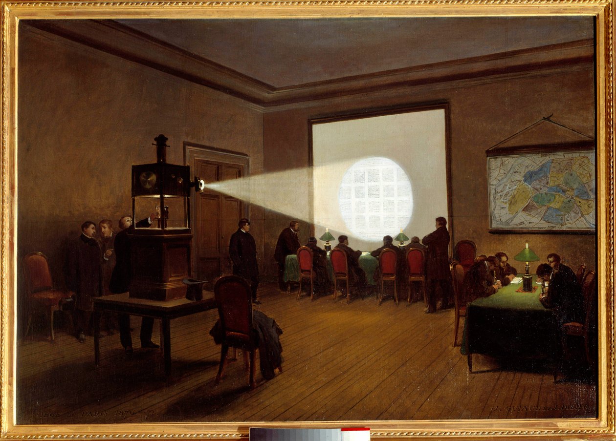 Proiezione di microfilm alla telegrafia centrale nel novembre 1870 da Jules Didier