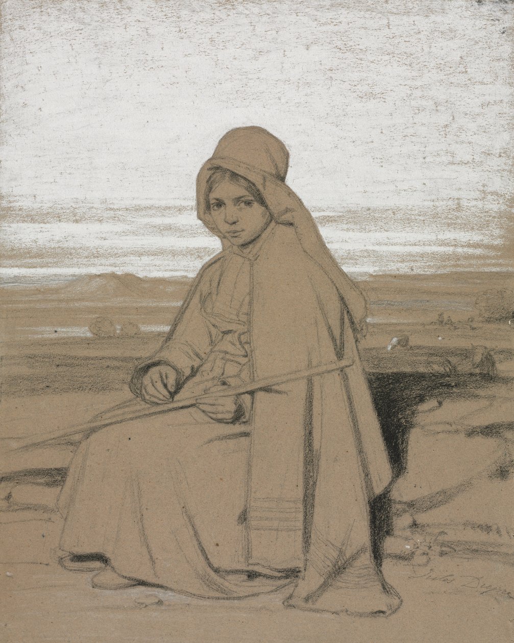 Una pastorella seduta, 1800s da Jules Dupré