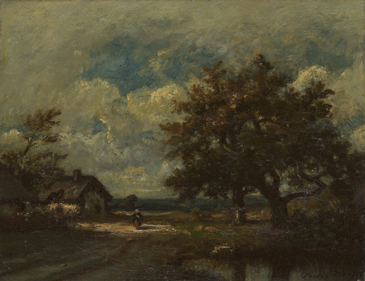 Il cottage lungo la strada, cielo tempestoso da Jules Dupré