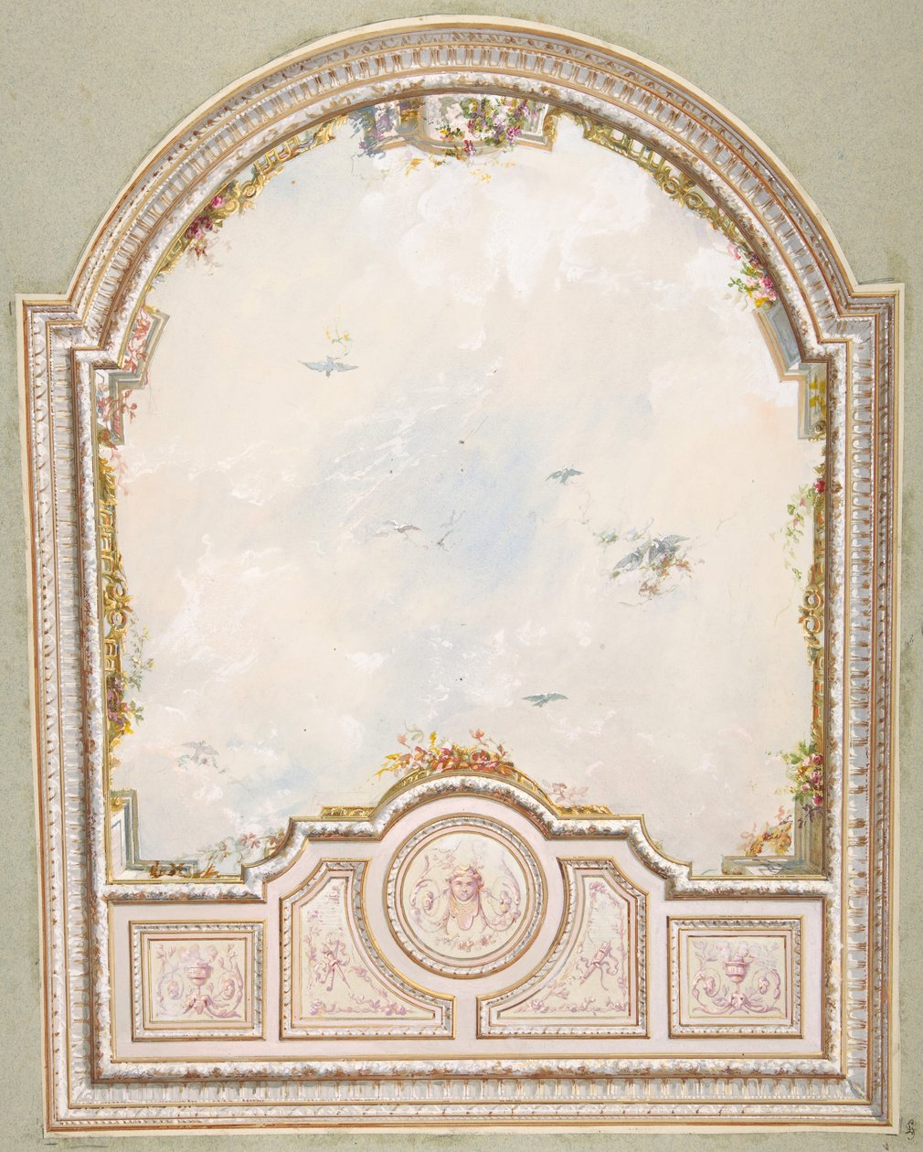 Progetto per un soffitto con un cielo trompe l