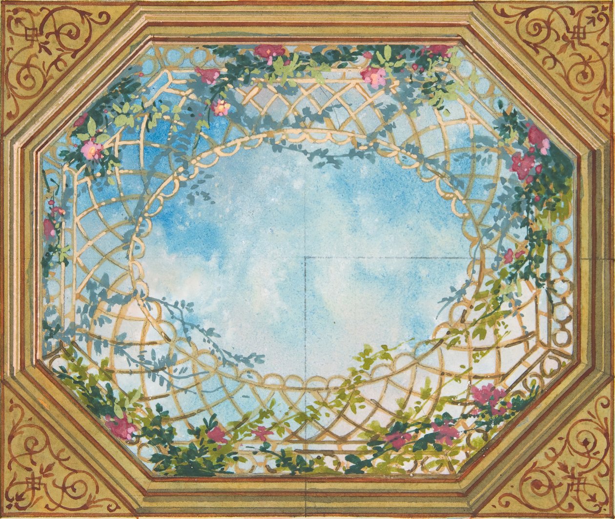 Progetto per un soffitto dipinto con nuvole, tralicci e rose da Jules Edmond Charles Lachaise and Eugène Pierre Gourdet