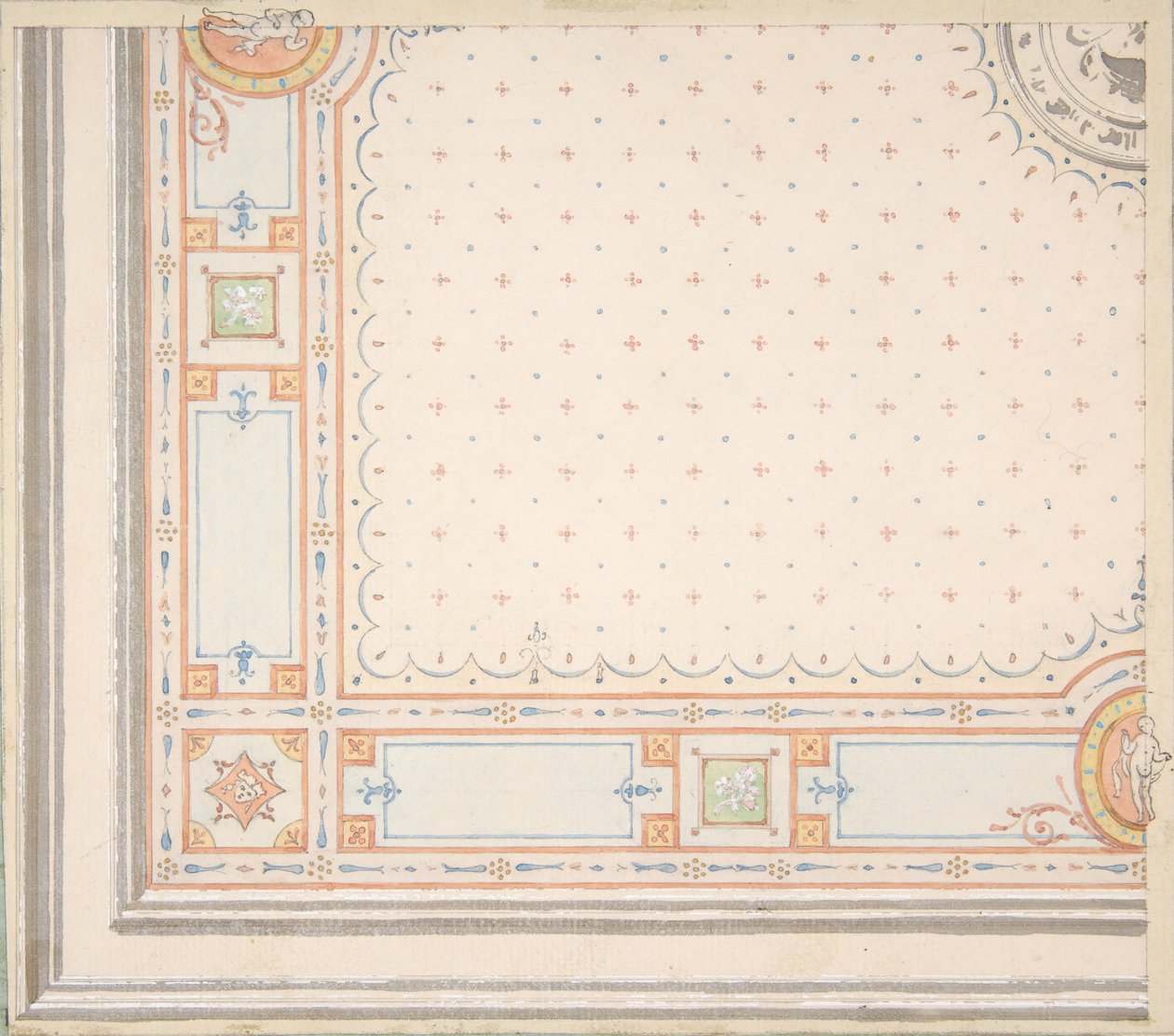 Progetto per un soffitto (recto), misure con codice di design (verso), seconda metà del XIX secolo. Creatori: Jules-Edmond-Charles Lachaise, Eugène-Pierre Gourdet da Jules Edmond Charles Lachaise and Eugène Pierre Gourdet