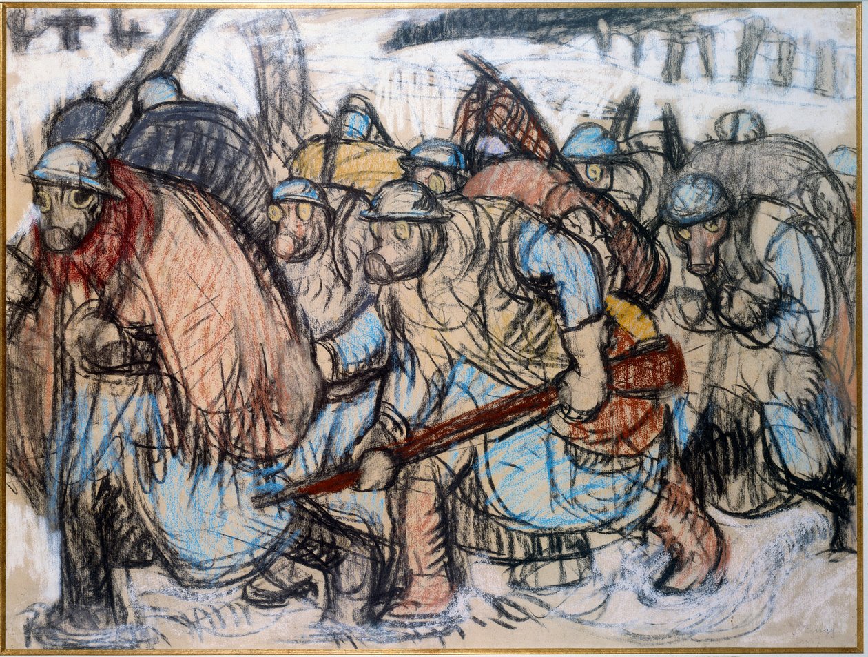 Prima Guerra Mondiale: Soldati con maschera antigas da Jules Emile Zingg