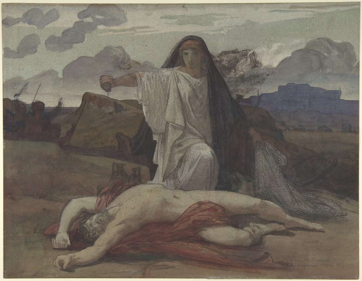 Antigone dà sepoltura simbolica al corpo del fratello Polinice da Jules Eugene Lenepveu